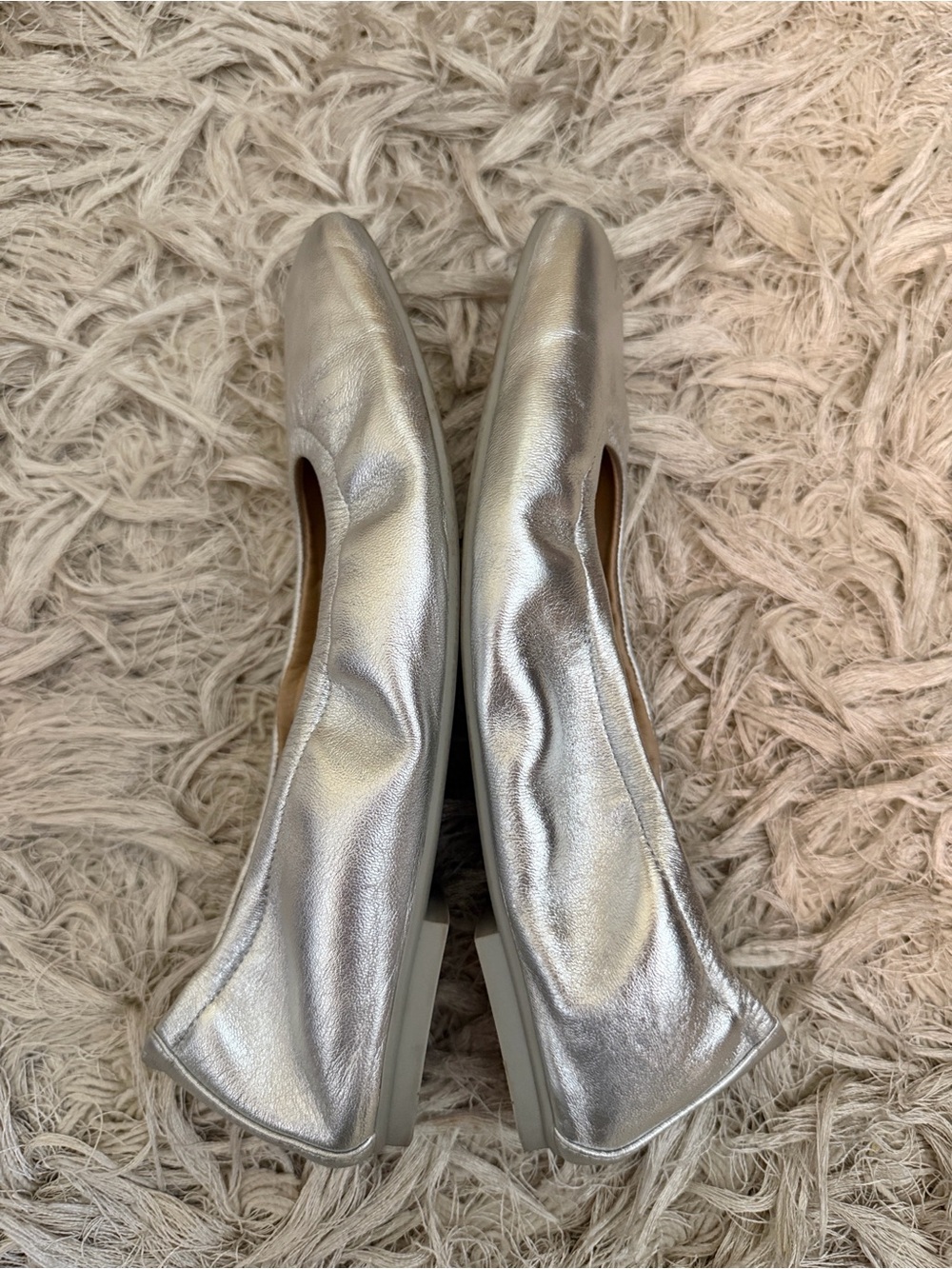 Stuart Weitzman Silver Metallic Leather Square Toe Ballet Flats Made in Spain 7 - Picture 5 of 7